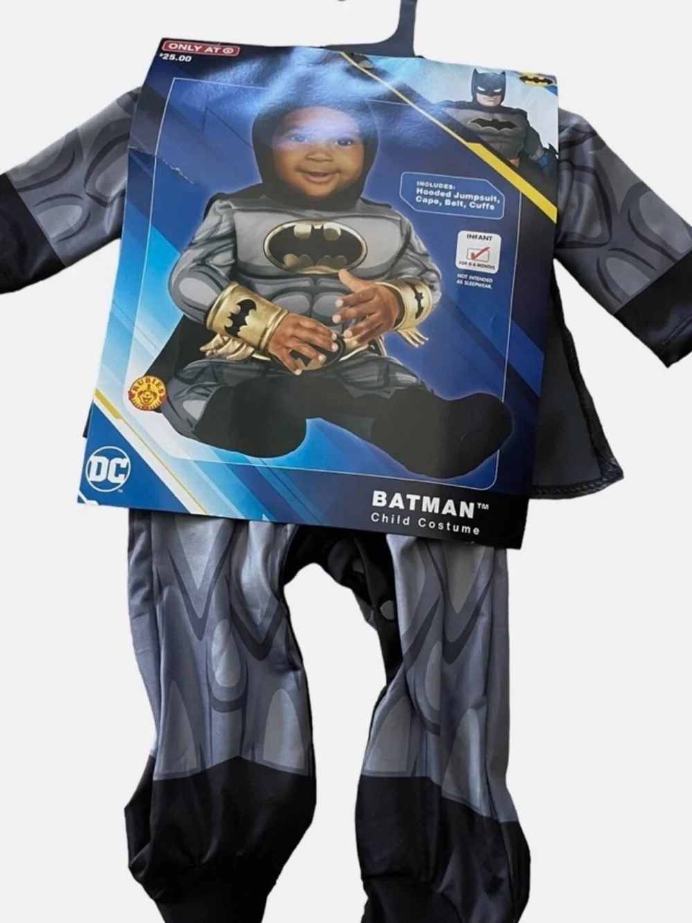 Baby Batman Gray and Gold Costume with Hooded Cowl 0-6 months